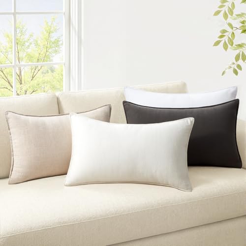 Couch Pillows Set of 4 Soft Linen Solid Lumbar Boho Cushion Cases with Flange Edge Design Mulit-Colour Pillow Covers Home Decor for Bed Balcony and Car Neutral Grey 12x20 Inch - color: Neutral Grey, size: 20" x 12" (Pack of 4)
