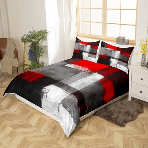 Geometric Graffiti Duvet Cover Set King Size,Red Grey White Black Rectangle Comforter Cover with 2 Pillowcases,3pcs Abstract Graffiti Painting Bedding Set for Bedroom Xmas Gift (No Comforter) - color: Multi 14, size: King 104"x90"