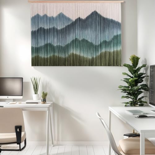 laddawan Extra Large Boho Wall Decor For Bedroom Macrame Wall Hanging Dip-Dyed Tapestry Modern Wooden Home Wall Art For Living room (Green2) - color: Green2