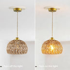 Boho Rattan Pendant Light, Adjustable Hanging Light Fixture with Natural Woven Shade, E26 Base Compatible for Kitchen Island, Bedroom, Living Room (Bulb Not Included) - color: 7.5”hemispherical shaped