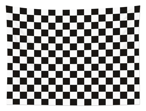 HVEST Retro Checkered Tapestry Black and White Checkered Grid Pattern Tapestry Wall Hanging Vintage Checkerboard Plaid Wall Art for Bedroom Living Room Dorm Decor, 51L x 59W Inches - color: Black, size: 51"L x 59"W