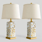 24.25" Mid Century Modern Lamp Set of 2, Vintage Farmhouse Chinoiserie Ceramic Table Lamps, Reflective Gold Leaf Pattern Bedside Lamps for Bedroom Living Room Nightstand, White & Gold - style: Reflective Gold Leaf
