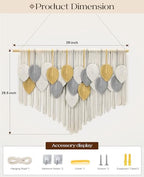 Tempospark Large Macrame Wall Hanging, 39" Wx29 L Boho Wall Hanging, Boho Chic Leaves Tassels Tapestry for Bedroom, Living Room, Dining Room, Nursery, Hallway, Balcony - color: Golden Wheat, size: 29"L x 39"W