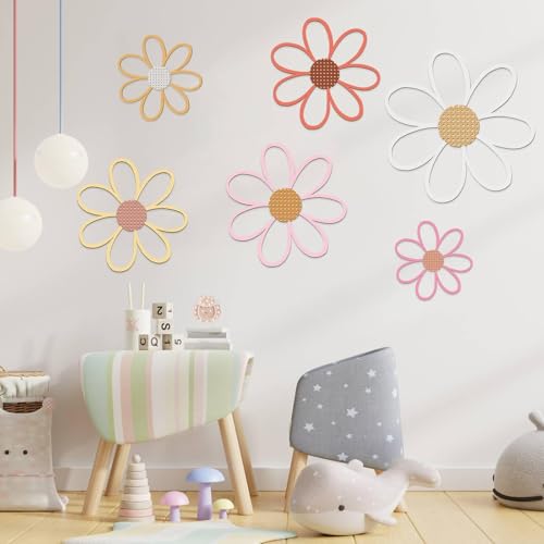 Thyle 6 Pcs Daisy Wall Decor Wooden Daisy Wall Sculptures Art Flowers Signs Hanging Plaque for Home Nursery Bedroom Farmhouse Bathroom Decorations Housewarming Gifts(Multicolor) - color: Multicolor