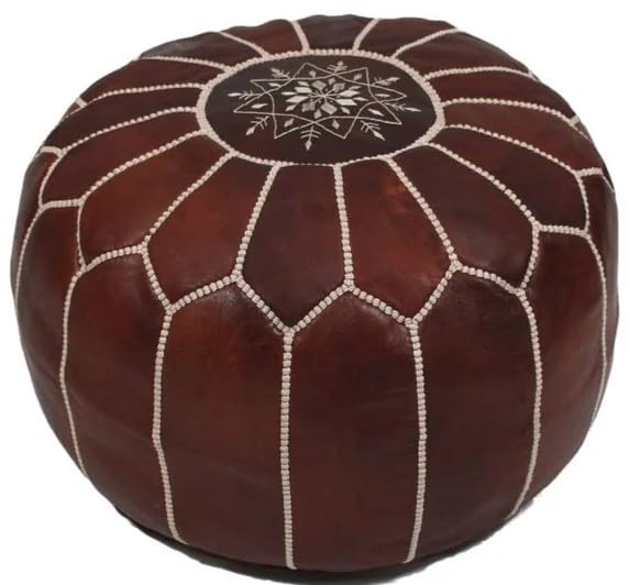 Moroccan Handmade Genuine Leather Pouf unstuffed Ottoman, Round Footstool, Living Room and Bedroom,Chair Foot Rest,Gift Wedding,Housewarming Gifts New Home,Floor Chair