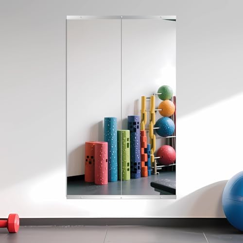 Ruomeng Home Gym Mirror, 55''x16''x2PCS Full Length, Large Frameless Body Mirror Tempered Glass for Gym, Workout, Yoga, Garage, Dance Studio - size: 55"x16"-2pcs