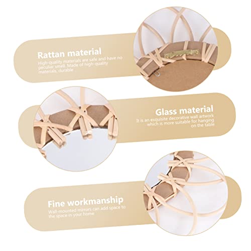 PRETYZOOM 1pc Boho Decorative Woven Mirror Handcrafted Wall-Mounted Makeup Mirror for Beige for Living Room Bedroom Bathroom Wall Art