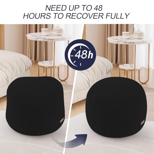 MeMoreCool Stuffed Round Pouf Ottoman Foot Rest, Floor Pouf Foot Stool with Soft Foam Chunk Filling, Small Round Ottoman Footstool Circle Footrest for Living Room, Black - color: Teddy Black