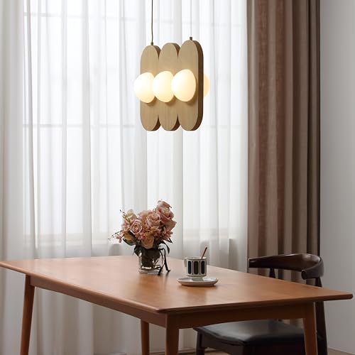 Orbita - Modern 3-Light Wood Linear Pendant Fixture, Frosted Glass Globe Shades, Integrated LED, Warm White, Adjustable Hanging Ceiling Light for Dining, Kitchen, Living Space - color: Orbita - 3 Light