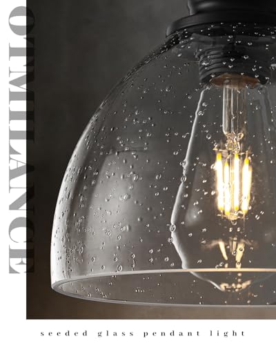 Black Pendant Lights Kitchen Island 2 Pack, 7.5" Seeded Glass Pendant Lights, Vintage Industrial Pendant Light Kitchen Island, Farmhouse Pendant Lighting for Kitchen, Dining Room, Bar, Cafe - color: Seeded Glass-Black+Cord, size: 2-Pack