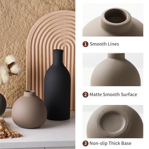 Ceramic Vase Set of 3, Vases Home Decor Rustic Farmhouse Decor Pottery Vases for Bouquet Pampas Grass Dried Fresh Flowers, Living Room, Kitchen, Bedroom, Bathroom, Entryway Mantel, Decor -Multicolor - color: 001-multicolor