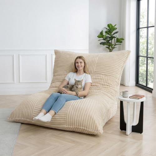 Giant Bean Bag Chair - 3-in-1 Convertible Memory Foam Floor Cushion with Washable Corduroy Cover, Large Comfy Beanbag Sofa for Adults and Kids (Cream) - color: Cream