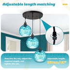 3-Light Kitchen Island Pendant Light with Blue Glass Shades, Adjustable Black Hanging Ceiling Lamp, Mid Century Modern Chandelier for Dining Room, Breakfast Bar, Farmhouse - color: Blue, 3-Light