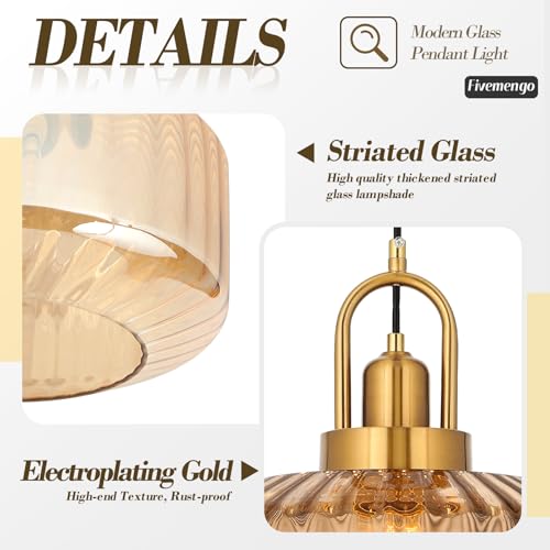 11.8in Mid Century Modern Pendant Light, Gold Large Amber Glass | Vintage Lighting Fixture Ceiling Hanging Lamp for Kitchen Island Foyer Dining Room Bedroom Entryway Hallway Over Sink Table - color: Amber & Gold Hardwire, size: 11.8in