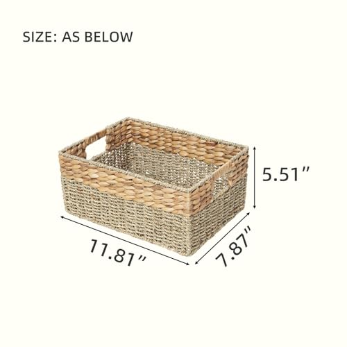 YAHUAN Natural Water Hyacinth & Seagrass Woven Storage Baskets – Wicker Storage Basket Organizer Bins with Handles for Home & Office Pantry Shelf (Small) - color: Small