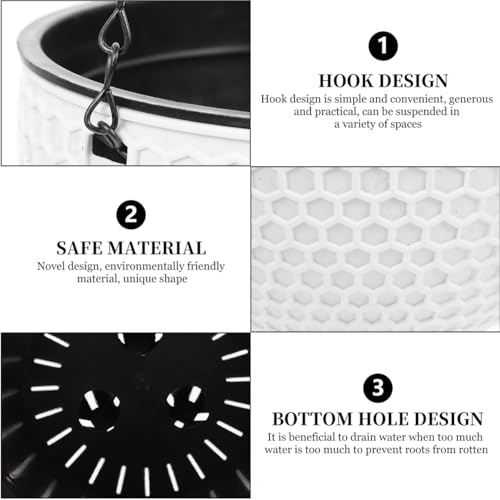 Hemoton 6.5 Inch Hanging Planter with Honeycomb Rattan Design Plastic Flower Pot for Indoor Outdoor Garden Balcony with Drainage Hole