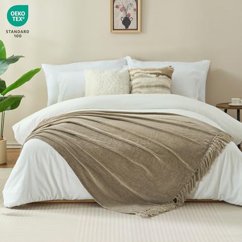 Chenille Throw Blanket for Couch with Tassels,60"X80" Soft Cozy Lightweight Knitted Boho Decorative Blankets for Bed and Sofa,Taupe - color: Taupe, size: 60"x80"