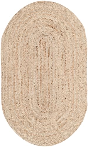 SAFAVIEH Area Rug 3x5 Oval - Cape Cod Collection - Natural Brown, Handmade Braided Flat Weave Jute (CAP252A) - size: 3' x 5' (Oval)