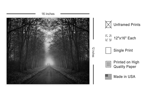 Monem Art Walking Down a Misty Path Print - Mysterious Foggy Road Poster - Dark Aesthetic Art - Monochrome Office or Bedroom Decor - 12x16 Unframed Wall Art by Adam Dauria - color: Style-01, size: 12"L x 16"W