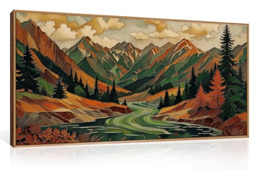 HPINUB Abstract Boho Mountain Framed Canvas Wall Art Set,Vibrant Forest Pine Tree Wall Decor,Textured Landscape Artwork Rustic Linear Scenery Art Print for Living Room,Bedroom,Office-20 x40 - color: Abstract Mountains Wall Art, size: 40"L x 20"W