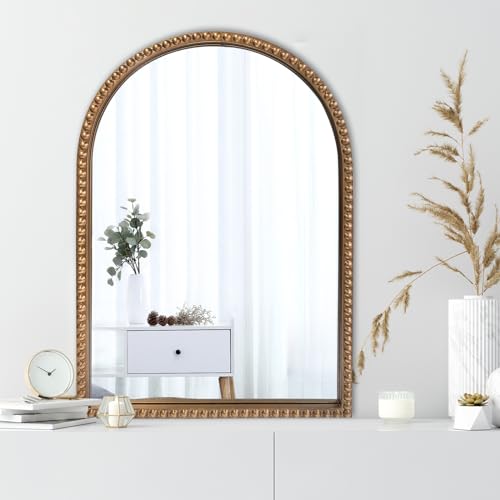 ironsmithn Gold Arched Mirror, 20"x30" Beaded Frame Arch Mirrors, Marlowe Decorative Accent Mirrors for Bathroom Fireplace Bedroom Living Room, Entryway, Antique Gold - size: 30"L x 20"W