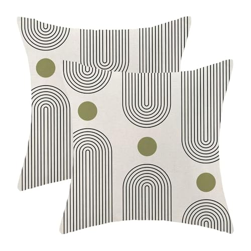 Boho Mid Century Pillow Covers 18x18 Inch Set of 2, Abstract Simple Green Sun Arch Decorative Throw Pillowcase Boho Modern Outdoor Farmhouse Cushion Cover for Sofa Couch Bed Living Room Decor - color: Boho9, size: 18" x 18" (Pack of 2)