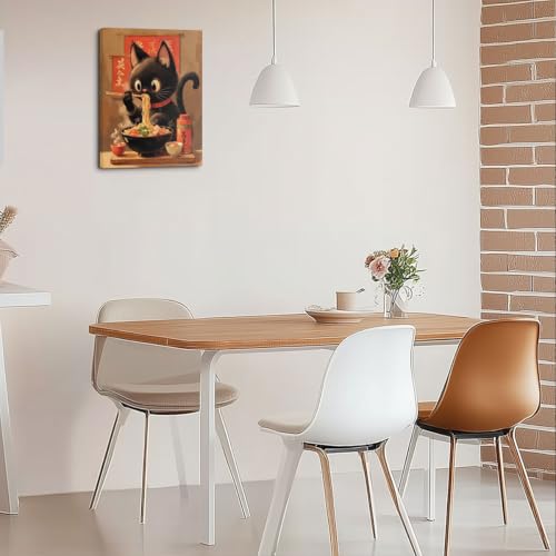 Retro Japanese Cat Eating Ramen Canvas Wall Art, Cat Aesthetic Framed Art Paintings Wall Decor Cats Lover Prints Picture for Living Room Dining Room Farmhouse Decor 11.5x15 Inch - color: Multi 1378