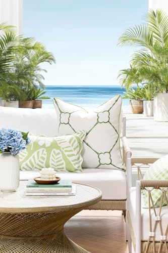 Hofdeco Premium Coastal Hampton Patio Indoor Outdoor Lumbar Pillow Cover Only, 12"x20" Water Repellent for Backyard, Couch, Poolside, Grass Green Print Palm Leaves and Hisbucs Flowers - color: Grass Green Palm Leaves and Hisbucs Flowers 12"x20"