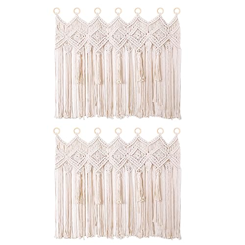 Osunnus Macrame Wall Hanging Macrame Valance Curtain for Window Doorway 40" x 30" Boho Macrame Wall Tapestry Decor with Tassel, 2 Panels