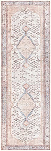 Hauteloom Stella Boho Vintage Area Rug - Farmhouse Traditional Medallion Carpet for Hallway, Kitchen - Machine Washable - Tan, Pink, Peach, Sage, Blue, Cream - 2'7" x 7'10" (2x8) - color: Aqua, Black, Blush / Moora, size: 2'7" x 7'10" (Runner)