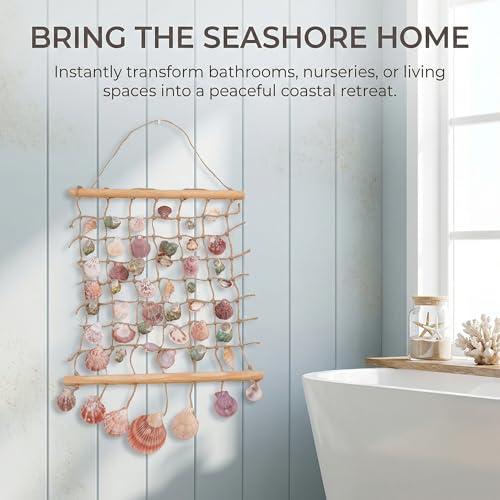 DECHOUS Sea Shell Wall Hanging Decor: Beach Ocean Macrame Wall Hanging Seashell Decor for Home Coastal Beach Themed Room - 20x15 Inch