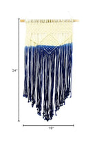 Global Crafts - Handmade Recycled Cotton Macrame Wall Hanging - Cream and Blue Decor