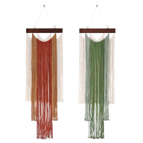 iHUFeather Macrame Wall Hanging 2pcs Boho Wall Tapestry, Handmade Woven Wall Art for Living Room Bedroom Bohemian Home Decor 47.2" L x 15.7" W (Red and Green) - color: Red+Green, size: 2pcs