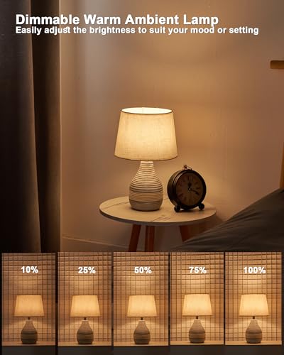 UMEXUS 13” Small Ceramic Cordless Table Lamp with Timer, Dimmer, Linen Shade, Remote Control, Rechargeable Battery Light for Patio Nightstand Kitchen Counter Living Room Side Table, Bulb Included - size: Small-13"H-Rope accent design