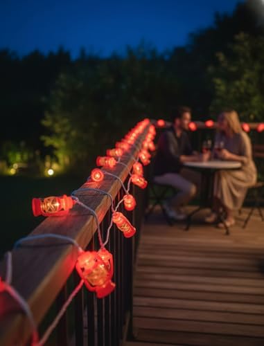 LED Kerosene String Lights, 8.5Ft Outdoor Lantern String Lights with 10 Red Oil Lights, Connectable Vintage Fairy Decorative for Christmas Lights Patio Bedroom Camping Wedding Garden Holiday - color: Red Oil Lights