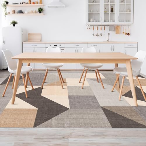 HOMFINE Washable Modern Area Rug - Geometric Style 5x7 Rugs for Living Room, Bedroom, Machine Washable Rug Soft Non Slip Non Shedding Area Rug - Grey Brown, 5'x7' - color: Grey/Brown, size: 5' x 7' (Rectangular)