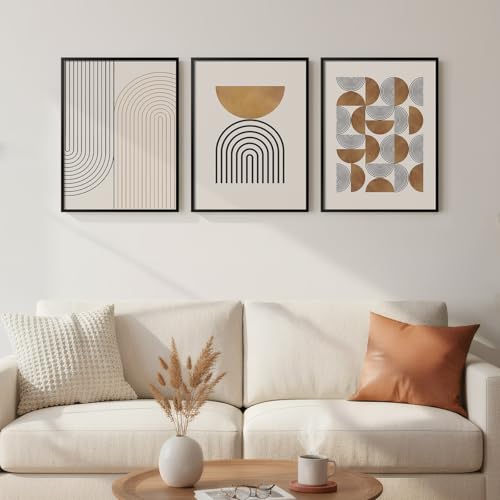 Framed Boho Wall Art for Bedroom, 3 Piece Modern Geometric Canvas Artwork for Walls, Neutral Minimalist Picture Prints for Living Room Dining Room Kitchen Hallway Wall Decor, 12x16 Inch - color: Neutral Brown