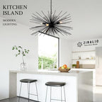 31in Black Sputnik Chandelier 4-Light Starburst Chandelier Light Fixture Solid Metal Mid-Century Modern Satellite Light Fixture for Dining Room Bedroom Bathroom Entryway Kitchen Island Foyer - color: Black 31" 4-Light