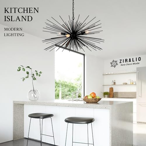 31in Black Sputnik Chandelier 4-Light Starburst Chandelier Light Fixture Solid Metal Mid-Century Modern Satellite Light Fixture for Dining Room Bedroom Bathroom Entryway Kitchen Island Foyer - color: Black 31" 4-Light