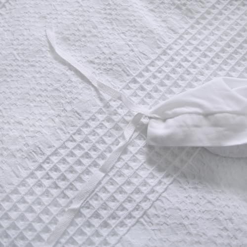 YINFUNG Waffle Duvet Cover 100% Cotton Queen White Textured Waffle Weave Knit Striped Tufted Geometric Bedding Set Crisp White Farmhouse Hotel 90x90 - color: White, size: Queen
