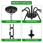 Black Chandelier, 6-Light Farmhouse Candle Chandelier 29'', Rustic Industrial Hanging Light Fixture for Dining Room, Kitchen Island, Living Room, Entryway, Bedroom, Foyer - color: Matte Black