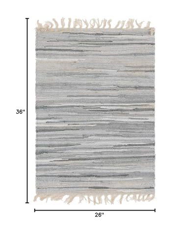 Unique Loom Chindi Cotton Collection Soft Hand Woven Natural Fiber Striped Area Rug, 2 ft 2 in x 3 ft in, Gray/Ivory - color: Gray/Ivory, size: 2'2" x 3' (Rectangular)