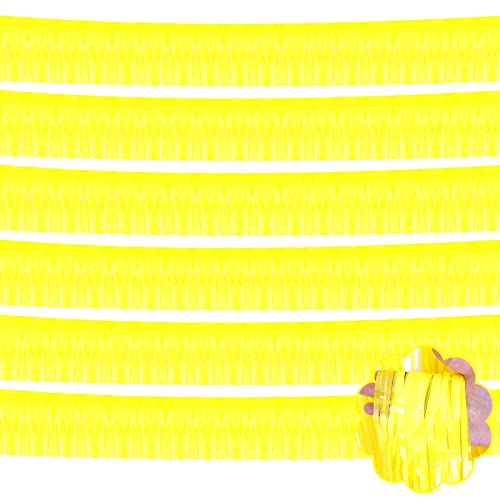 6 Pack 10 Feet Foil Fringe Garland Metallic Tinsel Streamers Banner Wall Hanging Curtain Backdrop Banner for Parade Floats, Thanksgiving, Christmas, Birthday, Halloween Party Decorations(Yellow) - color: 6 Pack Yellow