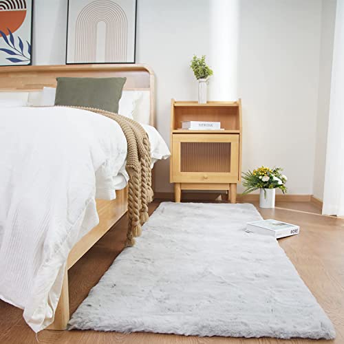 Ghouse Ultra Soft Faux Rabbit Fur Rug, Machine Washable Area Rugs for Bedroom Fluffy Rugs for Living Room, No-Shedding Carpet Sheepskin Rug Grey 2 x 6 Feet - color: Grey, size: 2*6Ft