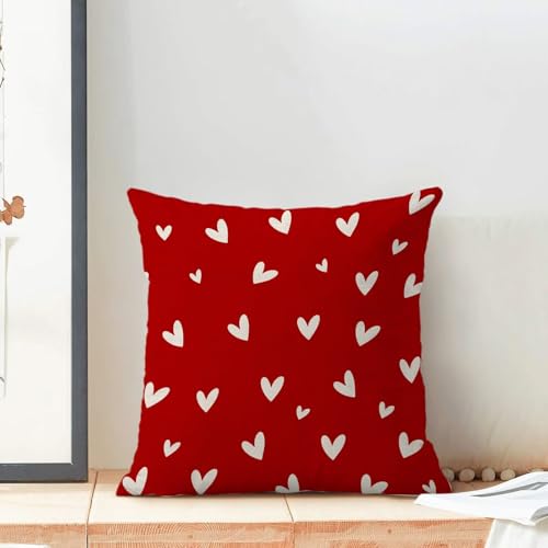 Valentine's Day Red Throw Pillow Covers 18x18 Inch Set of 2, Love Heart Linen Decorative Pillow Cover Romantic Valentine Themed Cushion case Outdoor Cushion Cover for Sofa Couch Farmhouse Room - color: Love Heart4, size: 18" x 18" (Pack of 2)