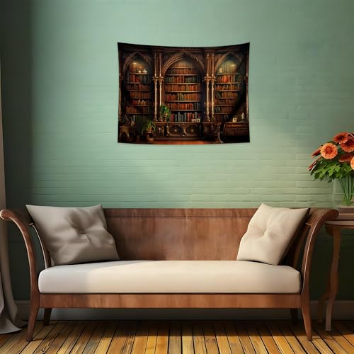 QGHOT Medieval Bookshelf Tapestry Vintage Library Bookcase Tapestry Wall Hanging Victorian Office Zoom Video Backdrop Old Books for Study Room Bedroom Living Room Decor 39.4"x31.5" - color: B, size: 31.5"L x 39.4"W