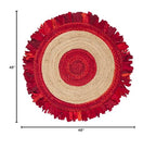 SAFAVIEH Cape Cod Collection 4' Round Red / Natural CAP701Q Handmade Boho Fringe Jute & Cotton Area Rug - color: Red/Natural, size: 4' (Round)