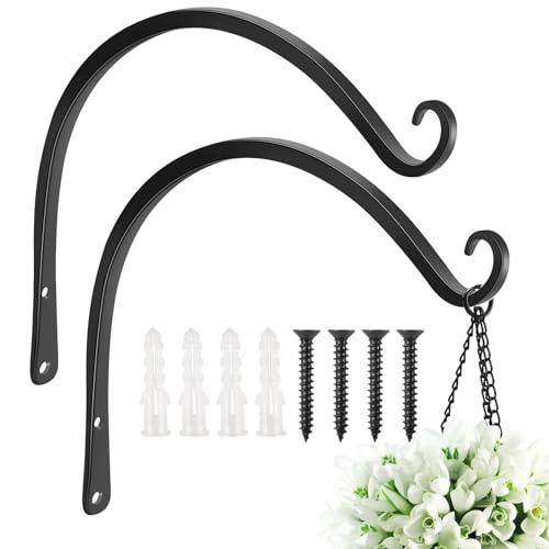 FEED GARDEN 2 Pack 14 Inch Hanging Plant Bracket Wall Hooks Decorative Plant Hangers for Outdoor Hanging Bird Feeders, Wind Chimes, Plant Baskets, Black - color: Black-C, size: 14 Inch