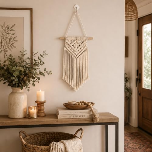 LUOZZY Macrame Wall Hanging Woven Tapestry Bohemian Style Macrame Hanging Decoration for Home Bedroom Livingroom Dorm Room Decoration, 14.6"x6.3"