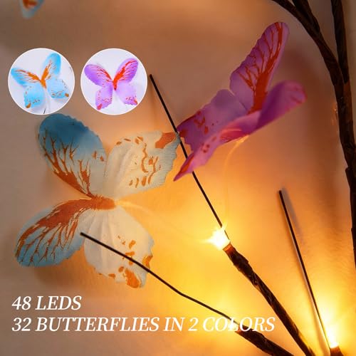Willow Vine Light with Butterfly 48LED 5.9FT Enchanted Wall Decoration Vine Lights 8 Light Modes for Indoor Home Wall Decoration(Warm White)